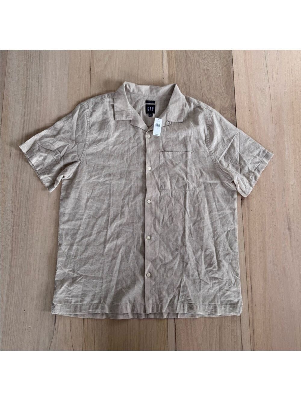 GAP Beige Linen Short Sleeve Button Down Shirt Size Large NWT